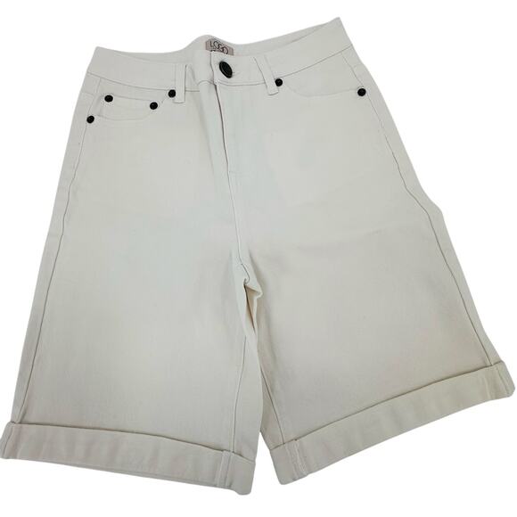 LOGO by Lori Goldstein Stretch Jean Shorts Womens Size 2 White Roll-up Cuff - Picture 1 of 5